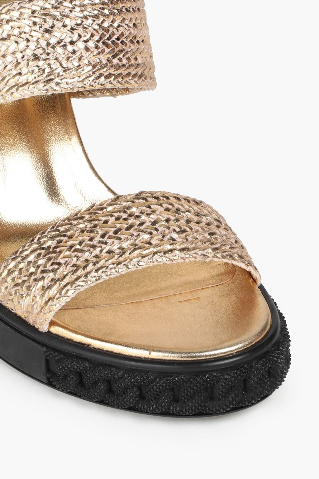 CASADEI Braided metallic leather wedge mules