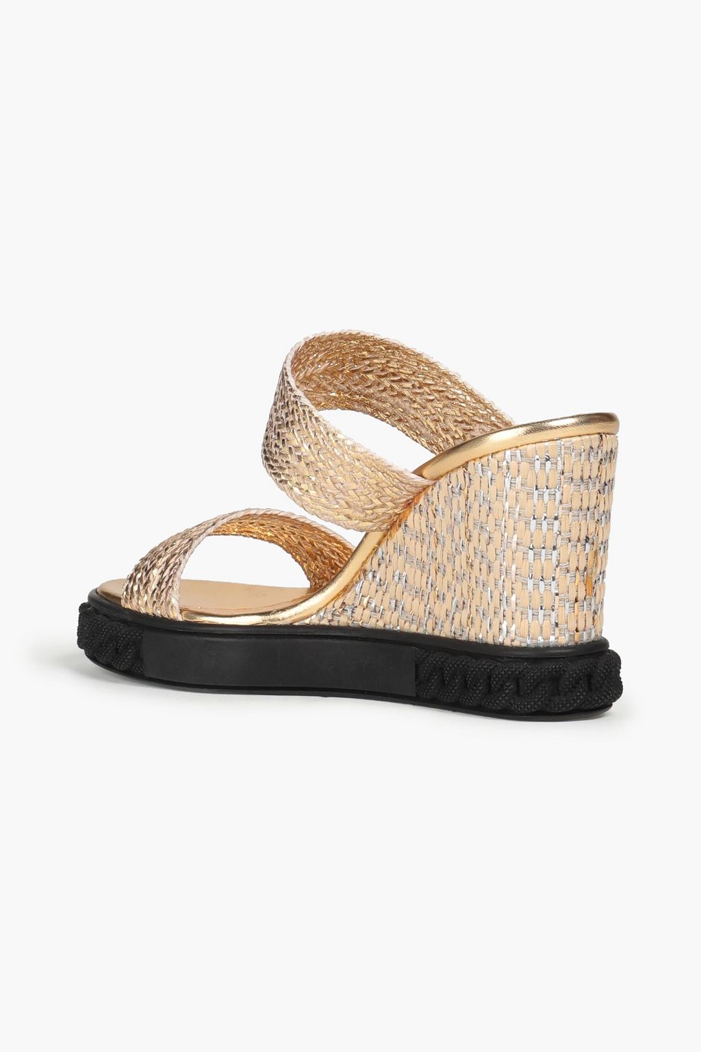CASADEI Braided metallic leather wedge mules