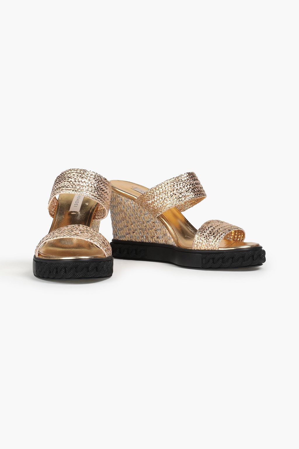 CASADEI Braided metallic leather wedge mules