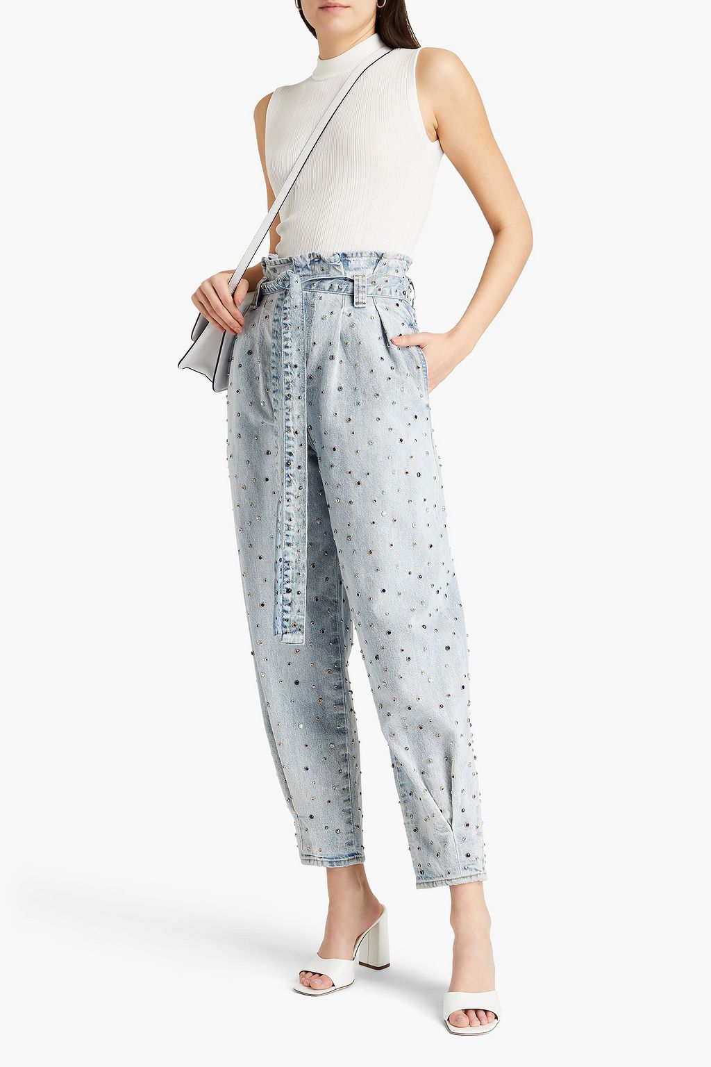 REDVALENTINO Crystal-embellished high-rise tapered jeans