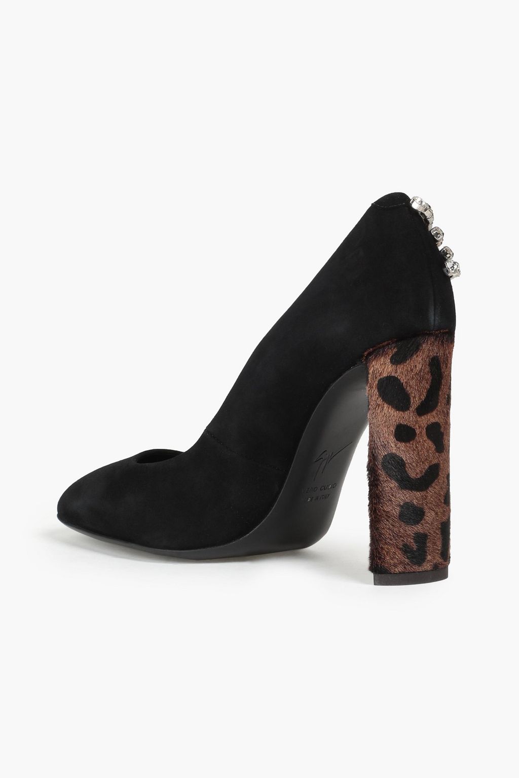 GIUSEPPE ZANOTTI Embellished suede and calf hair pumps