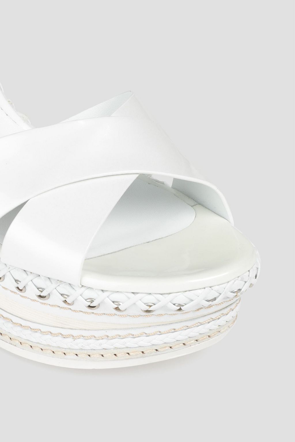 CASADEI Whipstitched patent-leather wedge mules