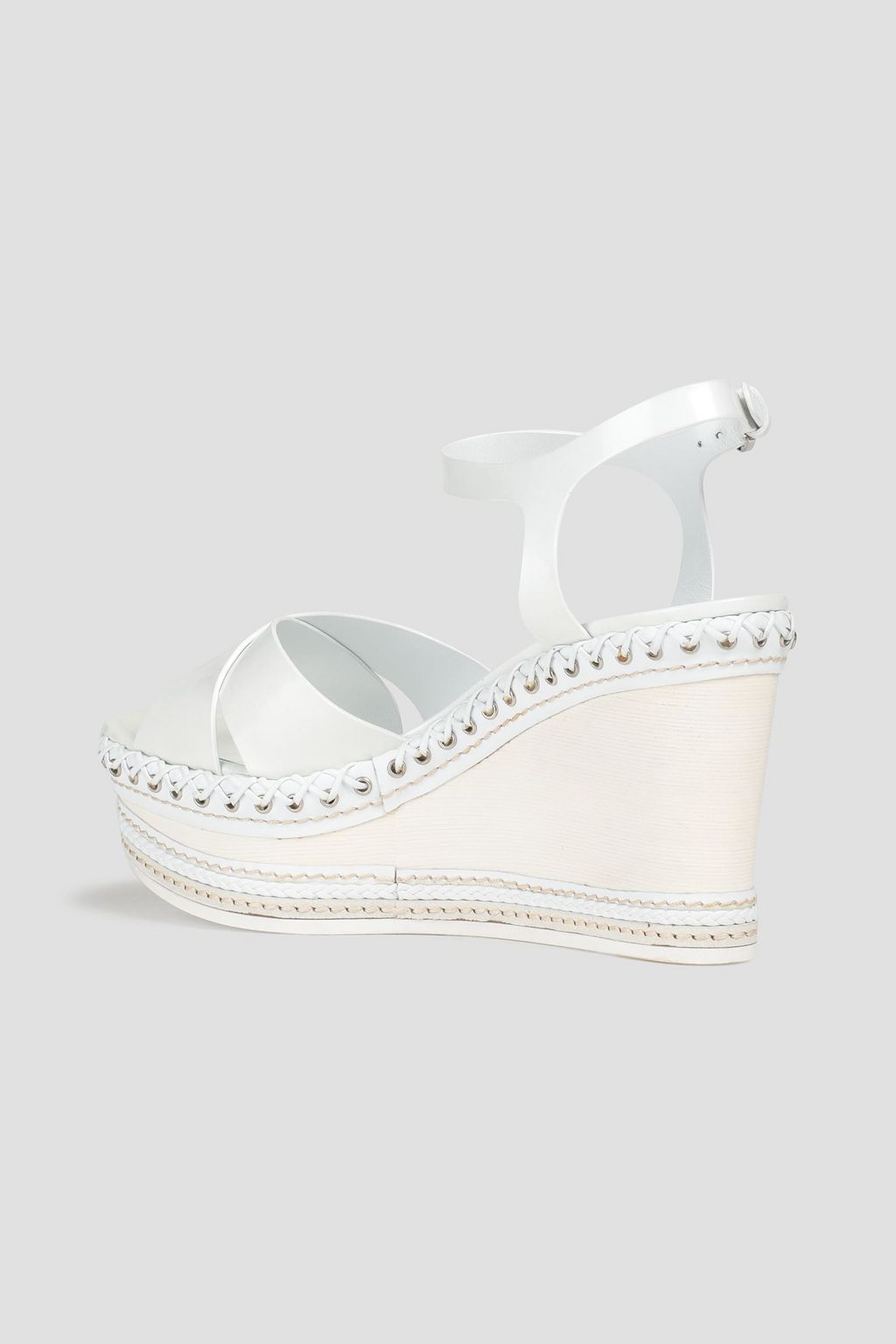 CASADEI Whipstitched patent-leather wedge mules