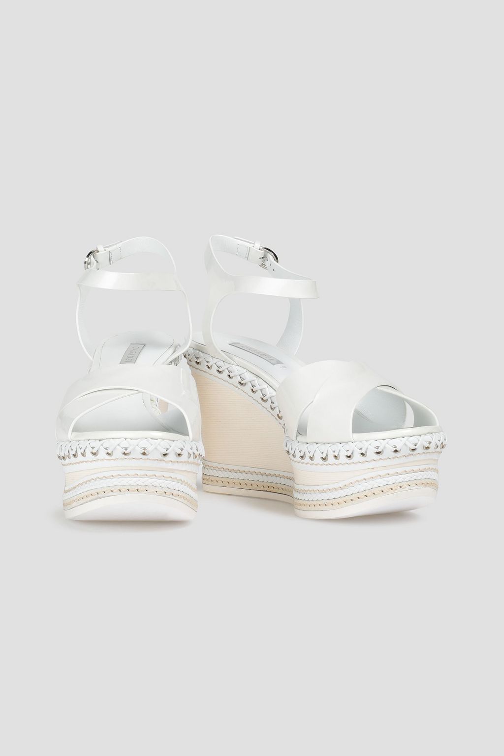 CASADEI Whipstitched patent-leather wedge mules