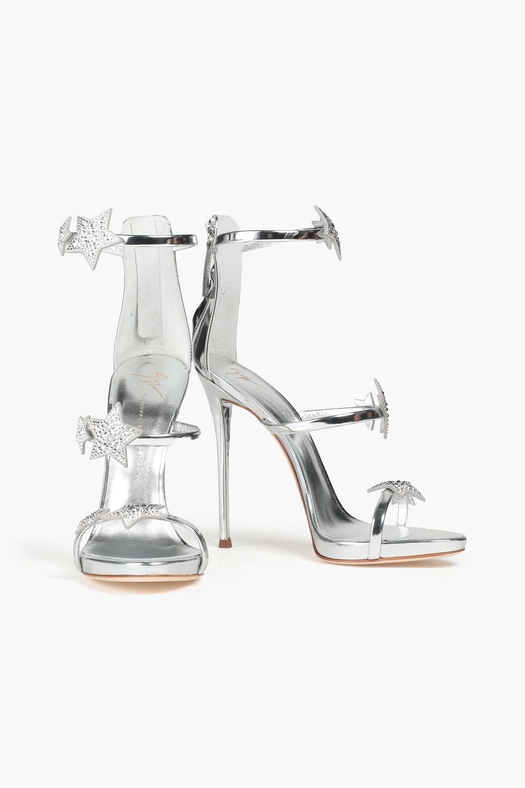 GIUSEPPE ZANOTTI Embellished mirrored-leather sandals