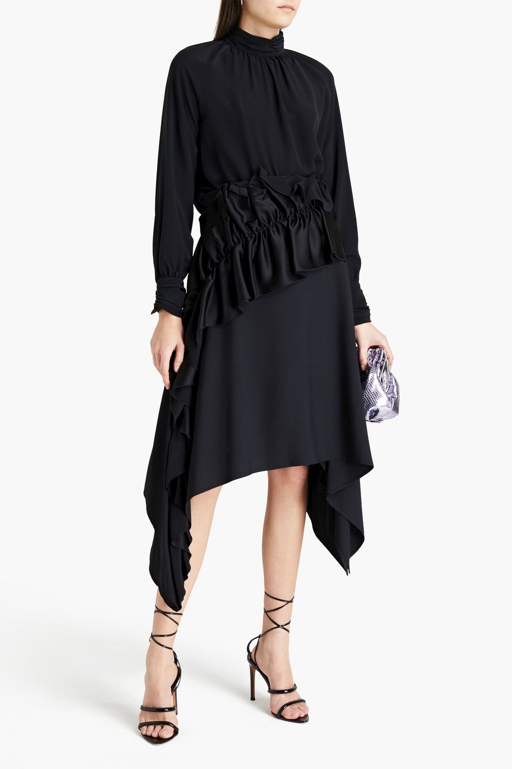 CHRISTOPHER KANE Ruffled satin-paneled crepe midi skirt