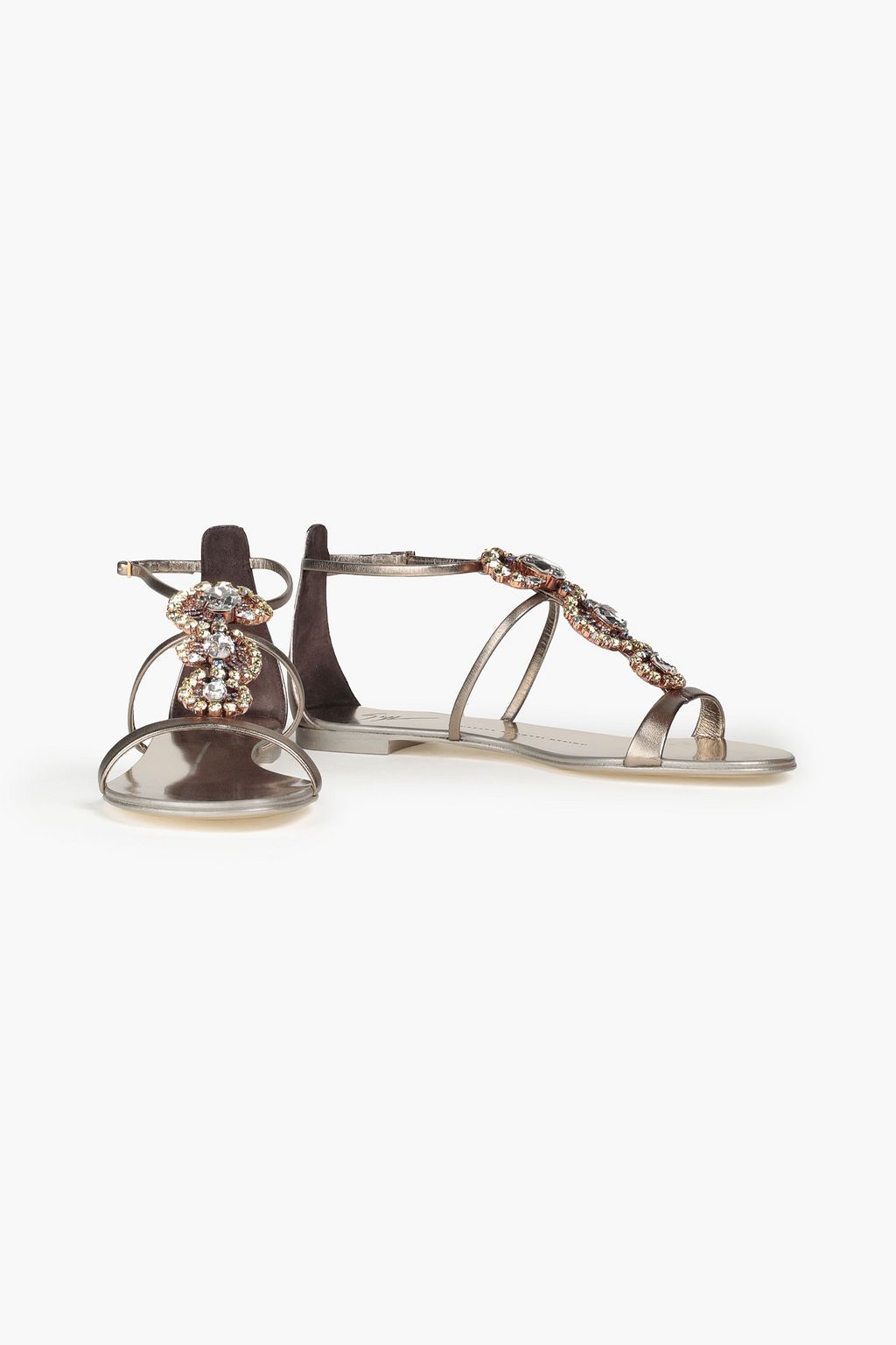 GIUSEPPE ZANOTTI Crystal-embellished metallic leather sandals
