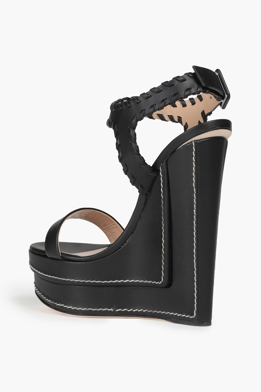 GIUSEPPE ZANOTTI Whipstitched leather wedge sandals