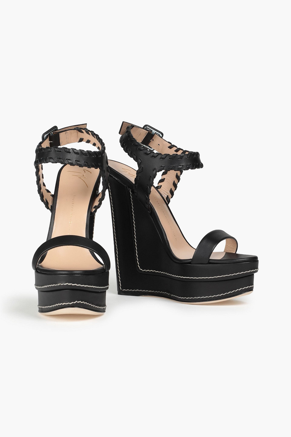 Giuseppe Zanotti Whipstitched Leather Wedge Sandals In Black