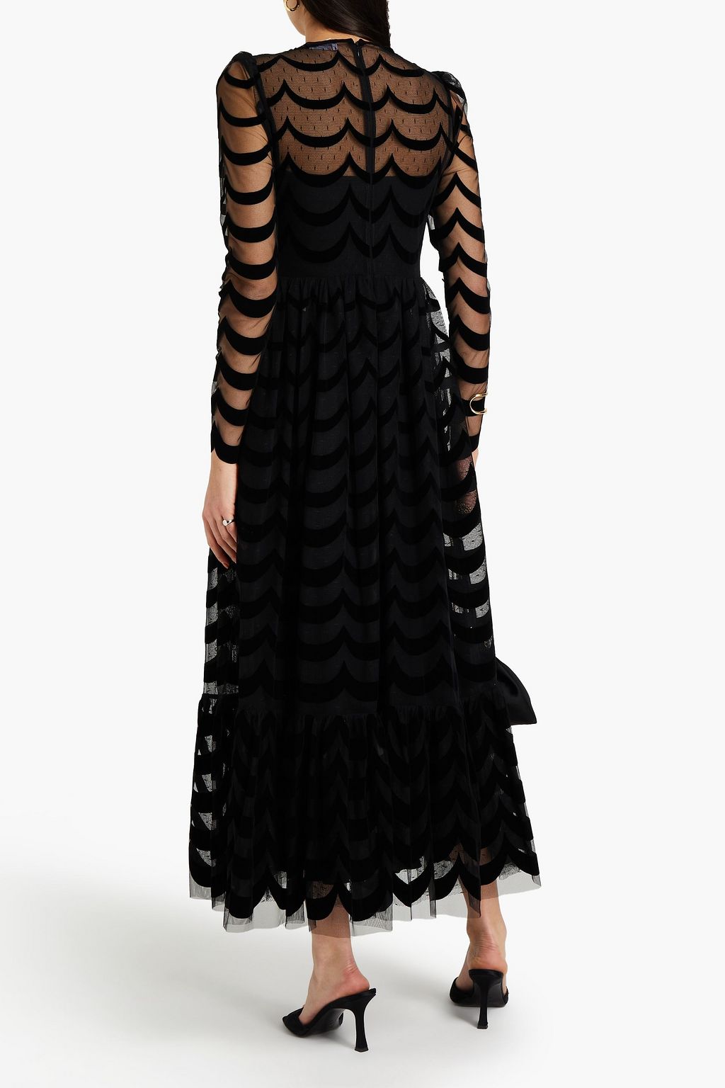 REDVALENTINO Point d'esprit-paneled flocked tulle maxi dress