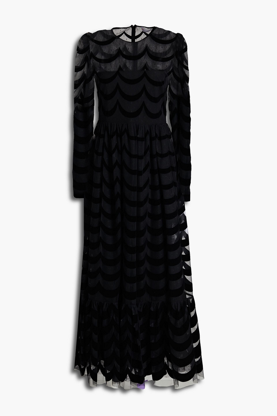 Redvalentino Woman Point D'esprit-paneled Flocked Tulle Maxi Dress Black Size 38