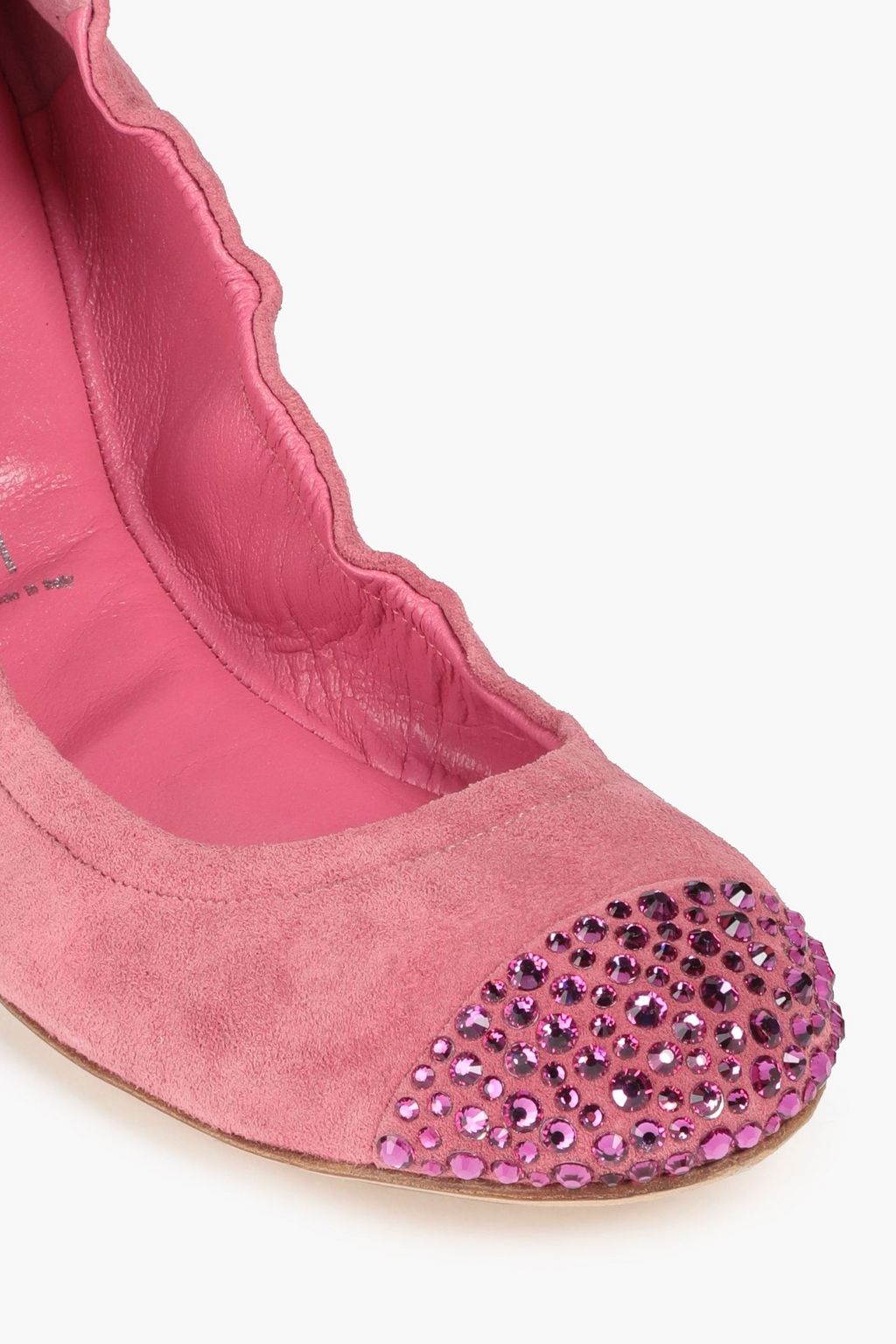 CASADEI Crystal-embellished suede ballet flats