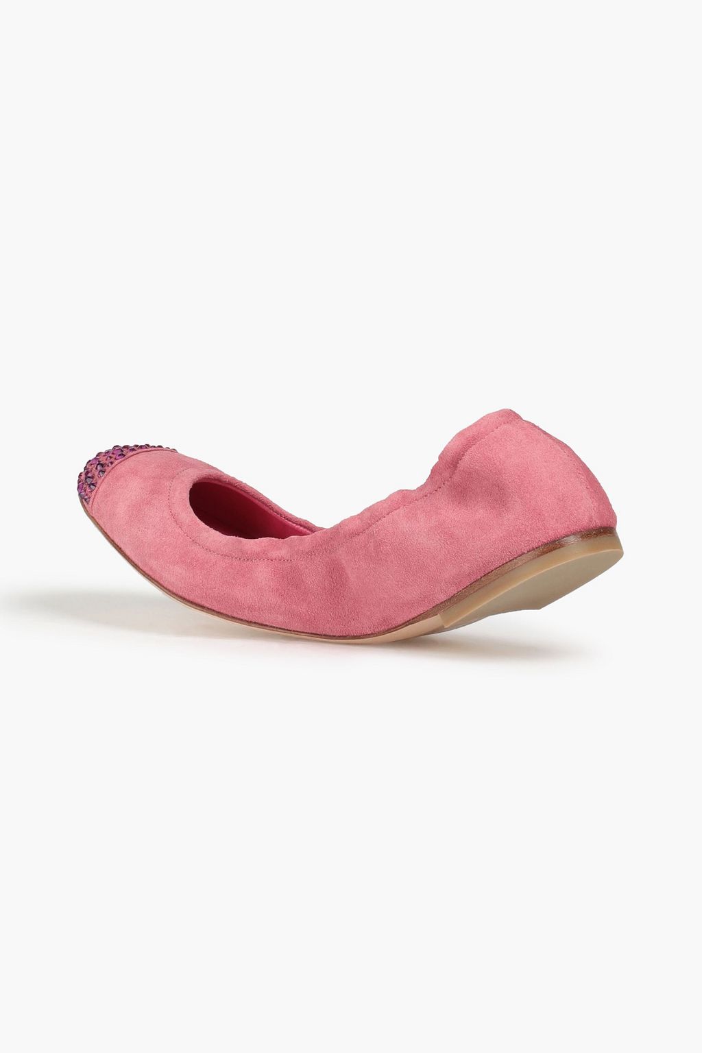 CASADEI Crystal-embellished suede ballet flats