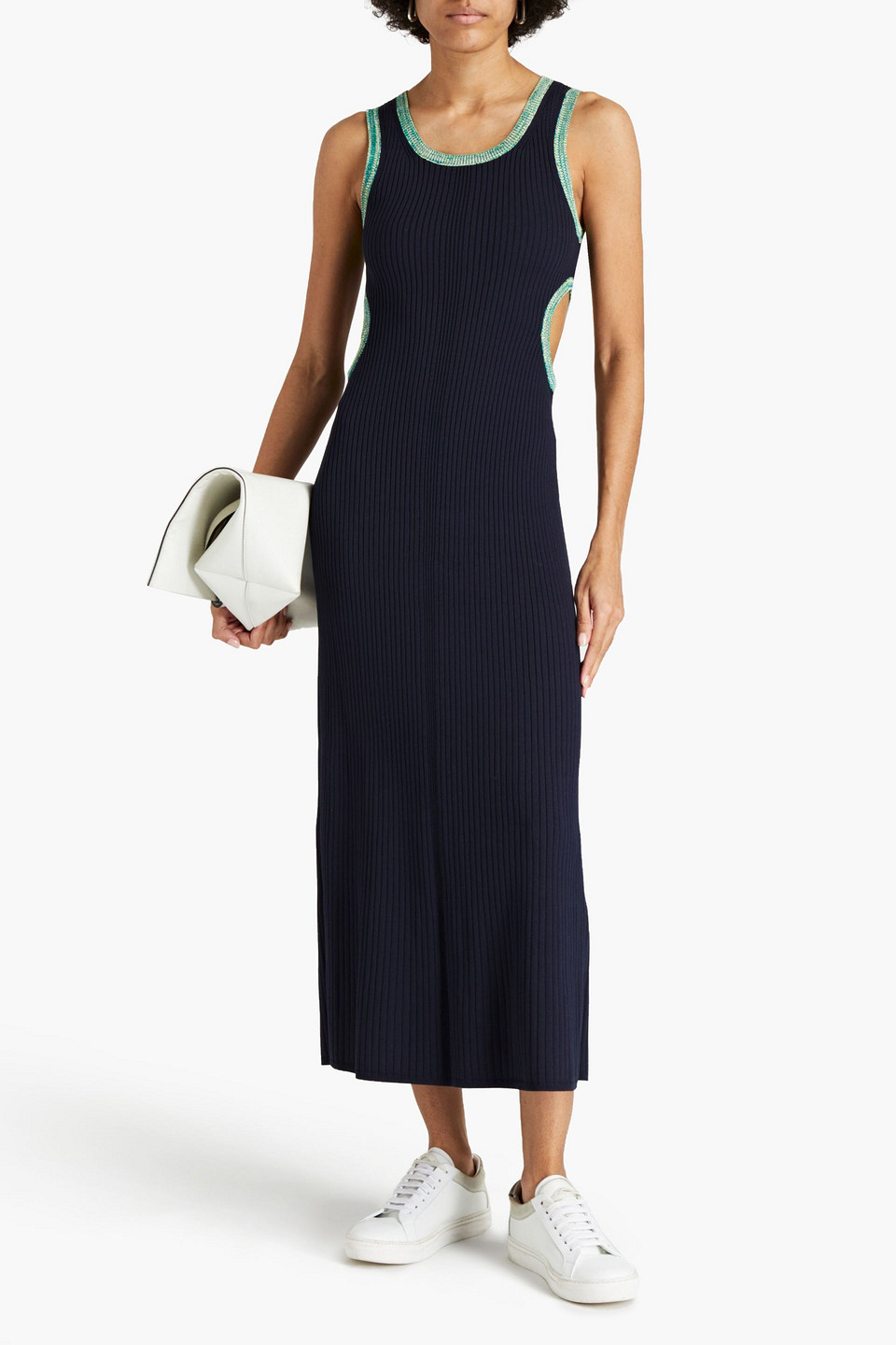 Claudie Pierlot Mignonne Cutout Ribbed-knit Midi Dress In Blue