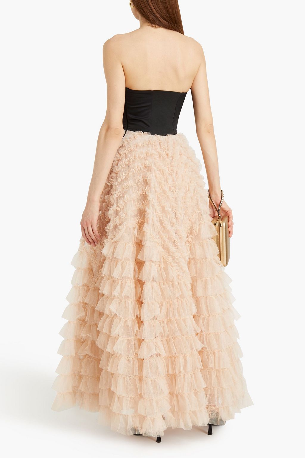 REDVALENTINO Strapless taffeta and ruffled tulle maxi dress