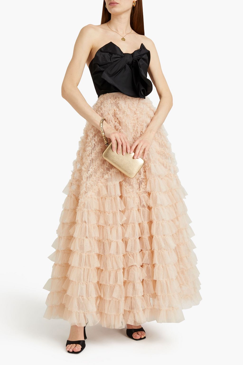 REDVALENTINO Strapless taffeta and ruffled tulle maxi dress