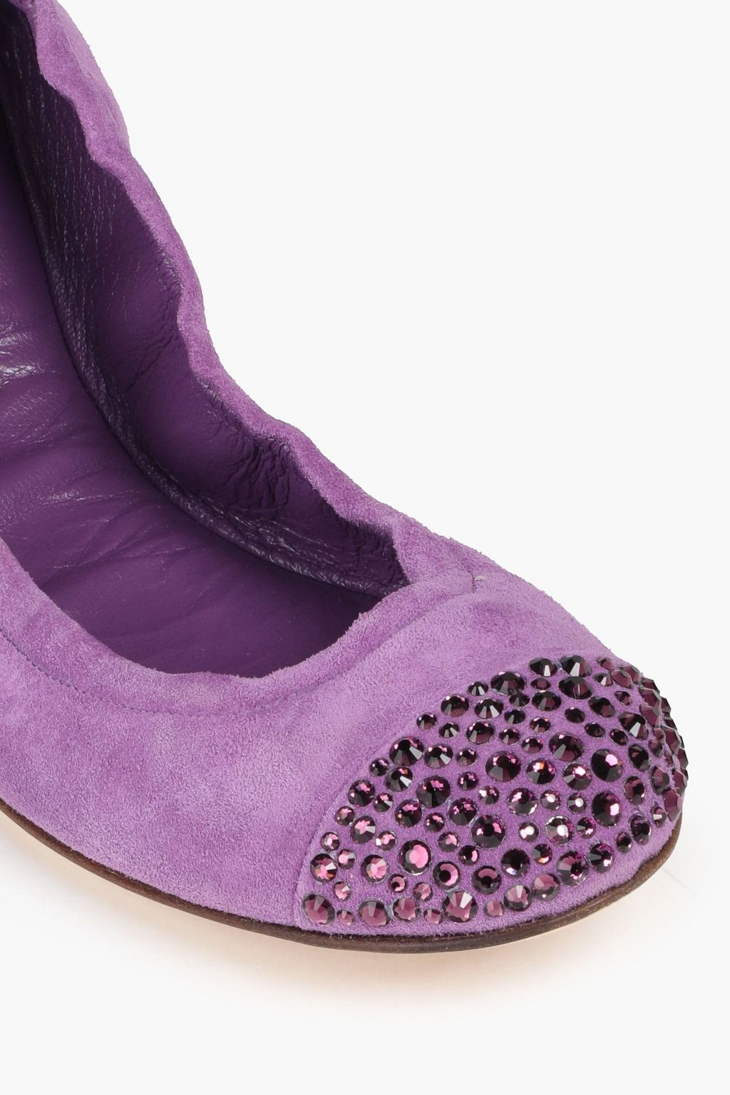 CASADEI Crystal-embellished suede ballet flats