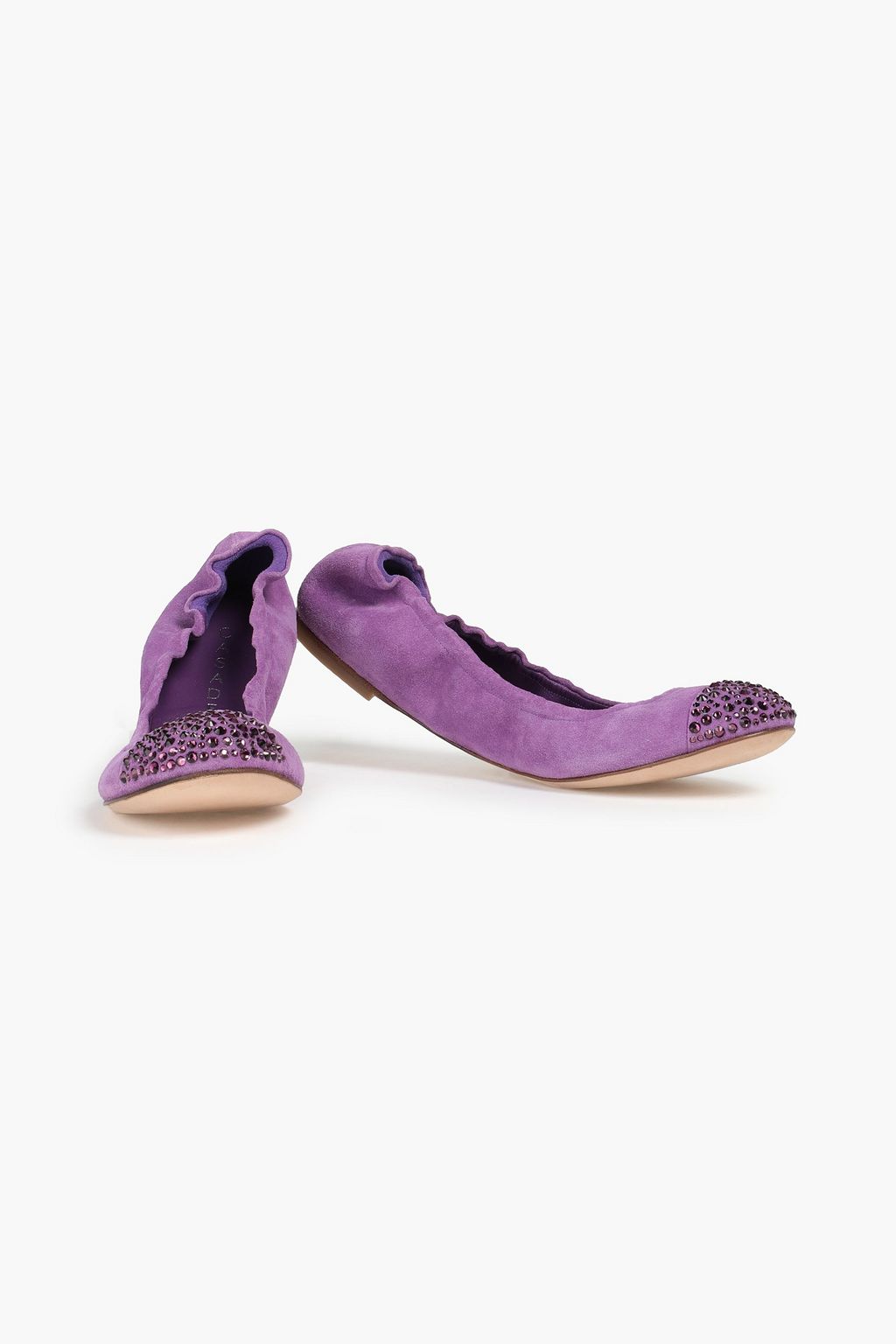 CASADEI Crystal-embellished suede ballet flats