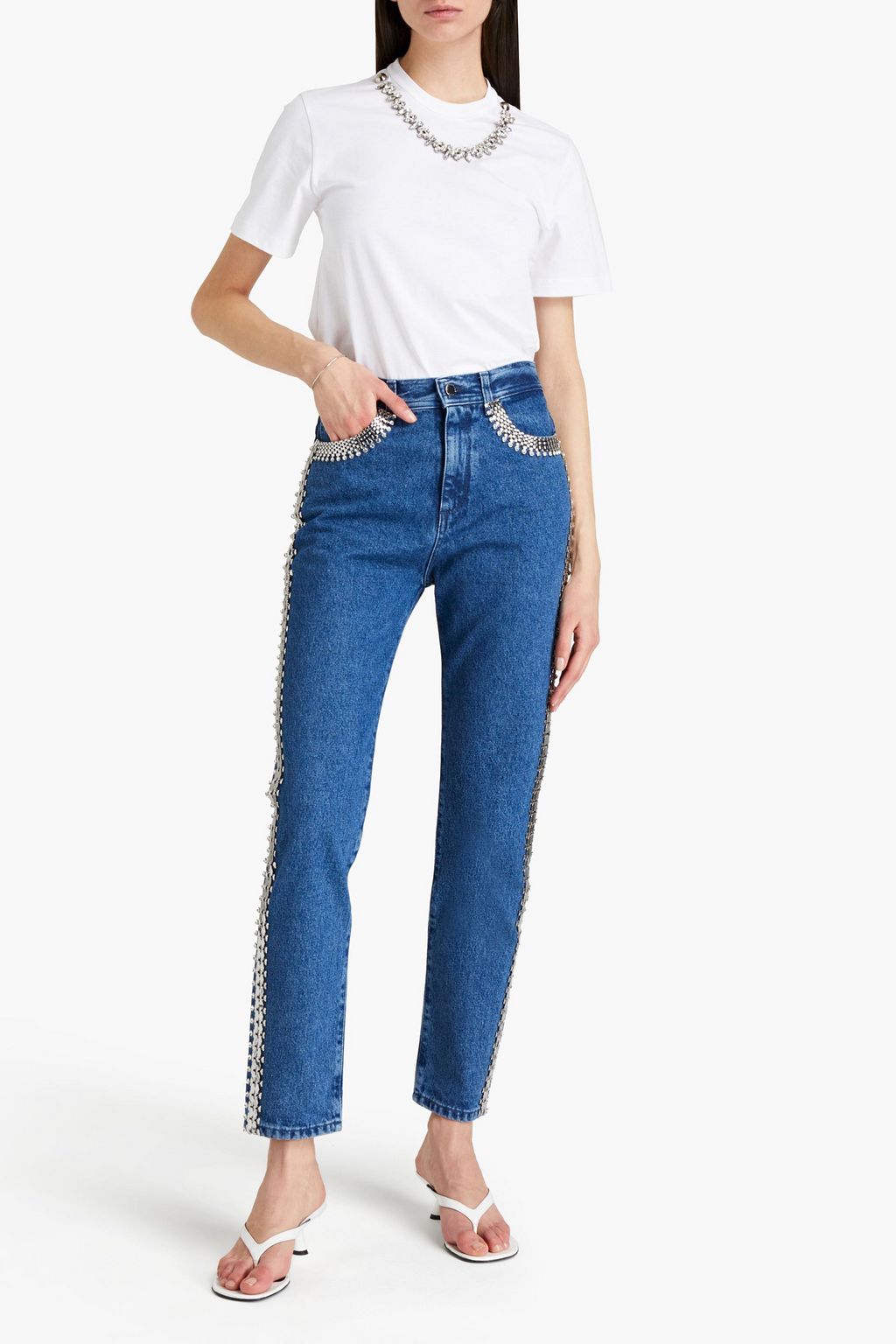 CHRISTOPHER KANE Embellished high-rise tapered jeans