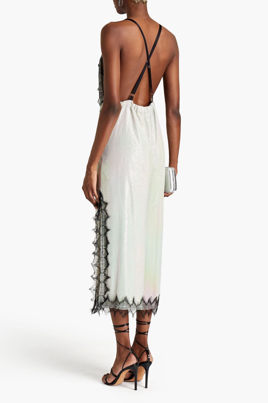 CHRISTOPHER KANE Lace-trimmed iridescent chainmail midi dress