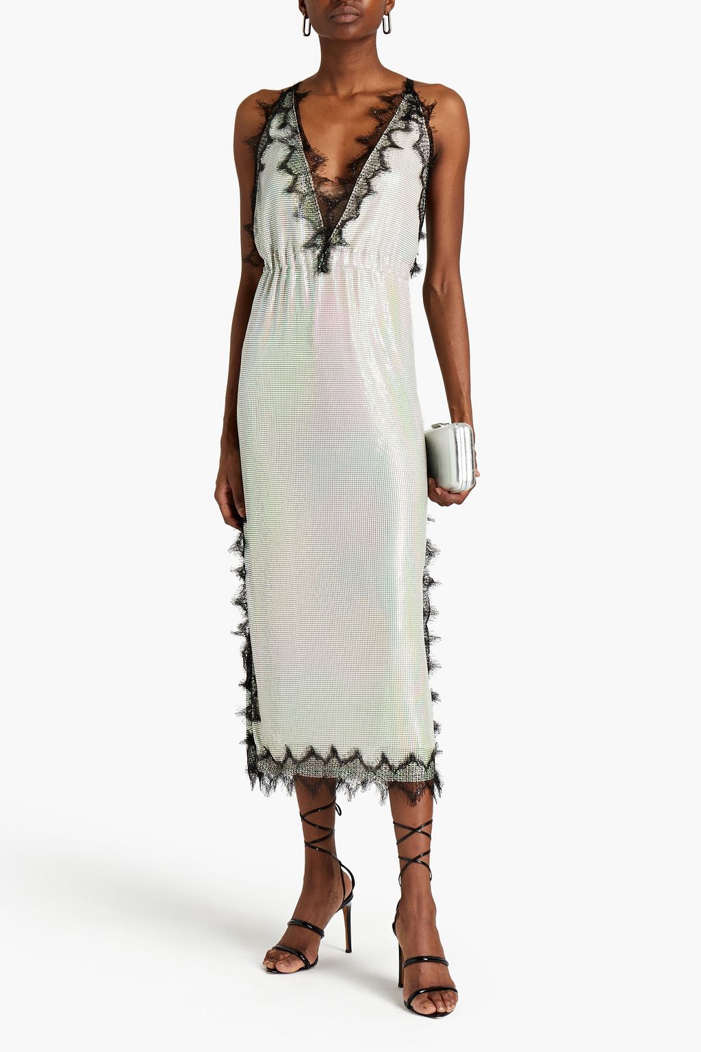 CHRISTOPHER KANE Lace-trimmed iridescent chainmail midi dress