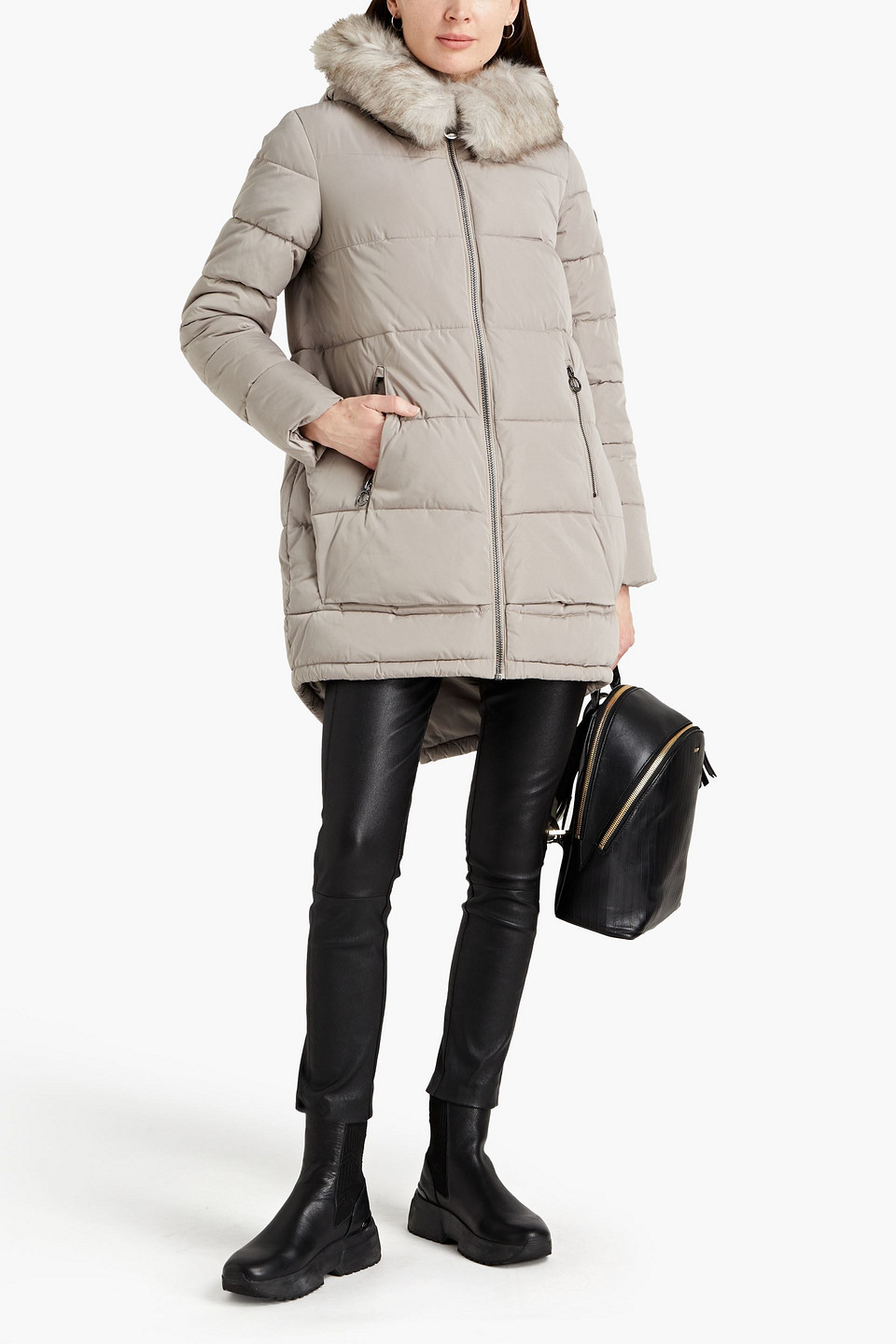 Dkny Quilted Shell Hooded Coat In Metallic