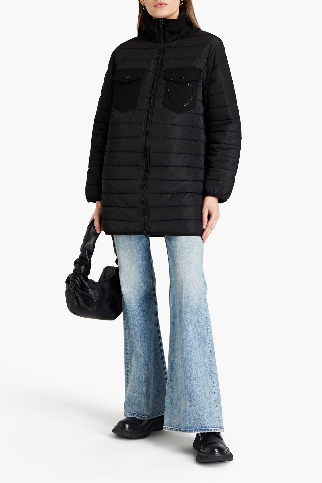 LOVE MOSCHINO Crystal-embellished quilted shell coat