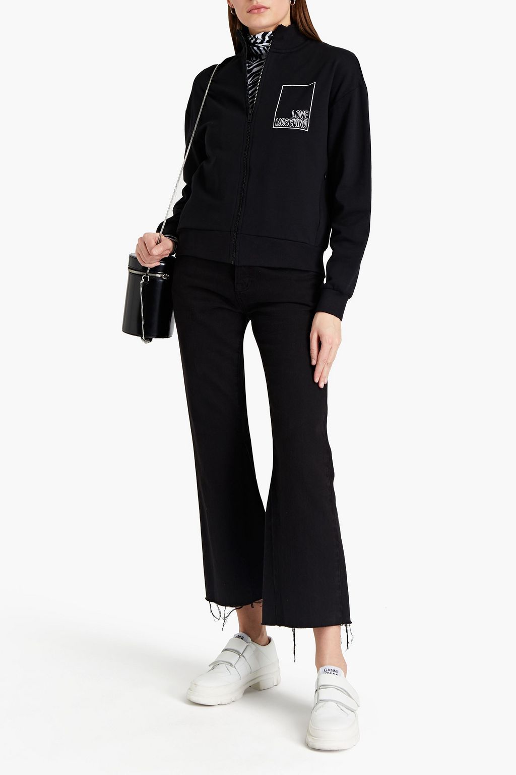 LOVE MOSCHINO Embellished cotton-blend fleece sweatshirt