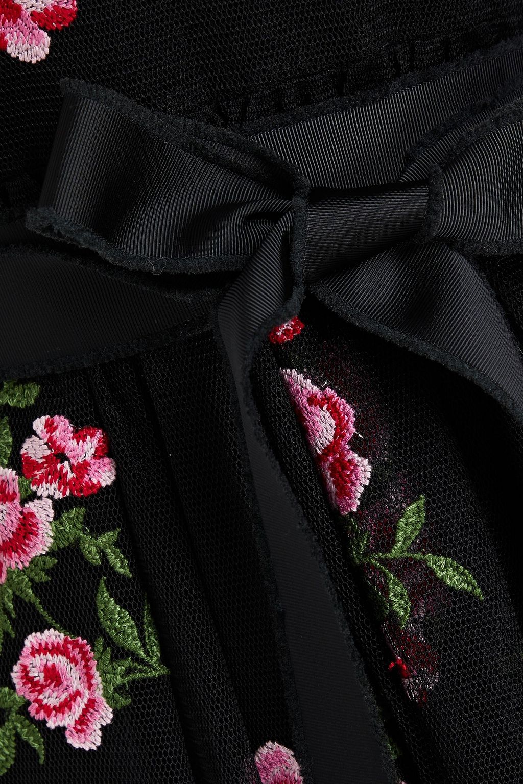 REDVALENTINO Gathered embroidered tulle mini dress