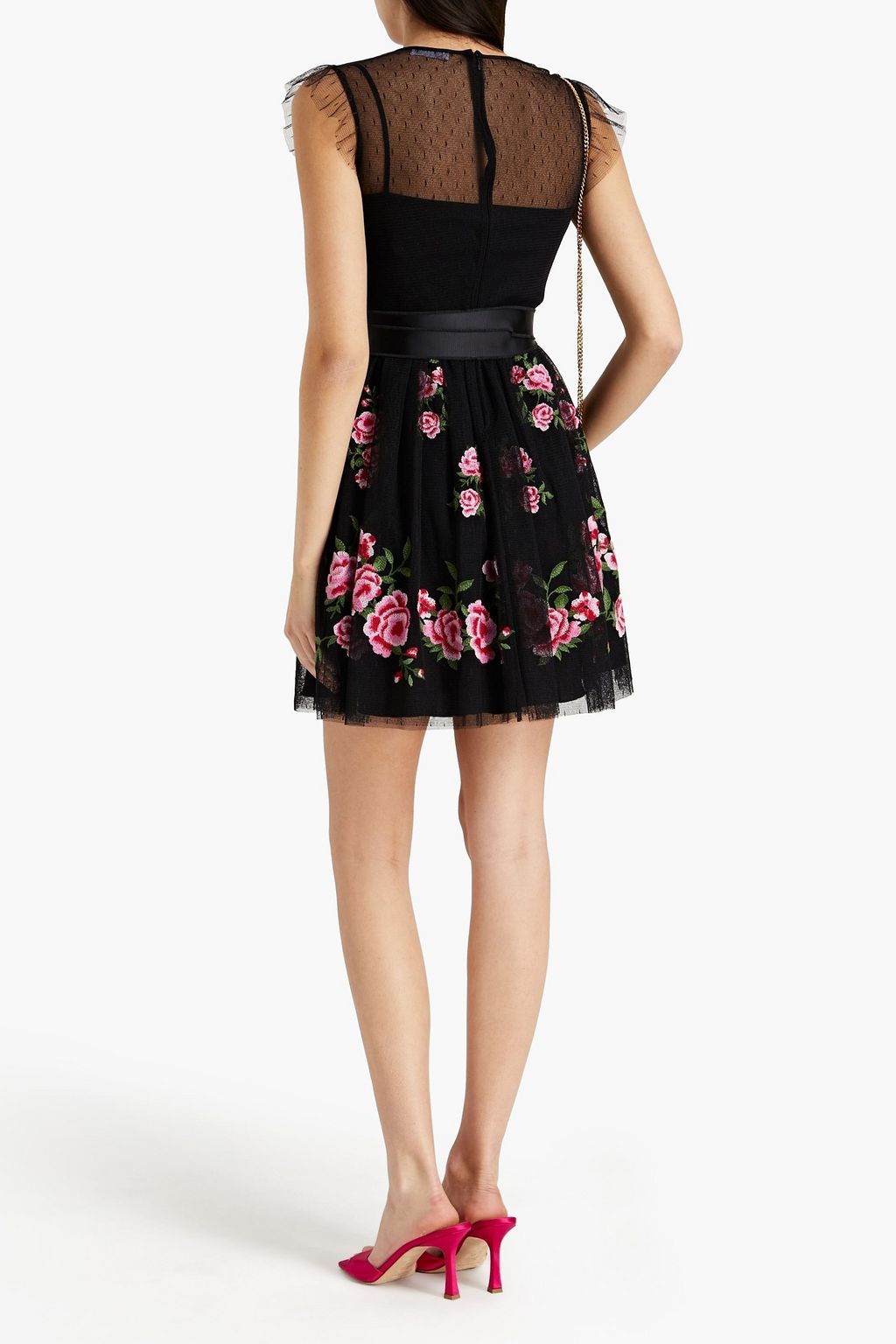 REDVALENTINO Gathered embroidered tulle mini dress