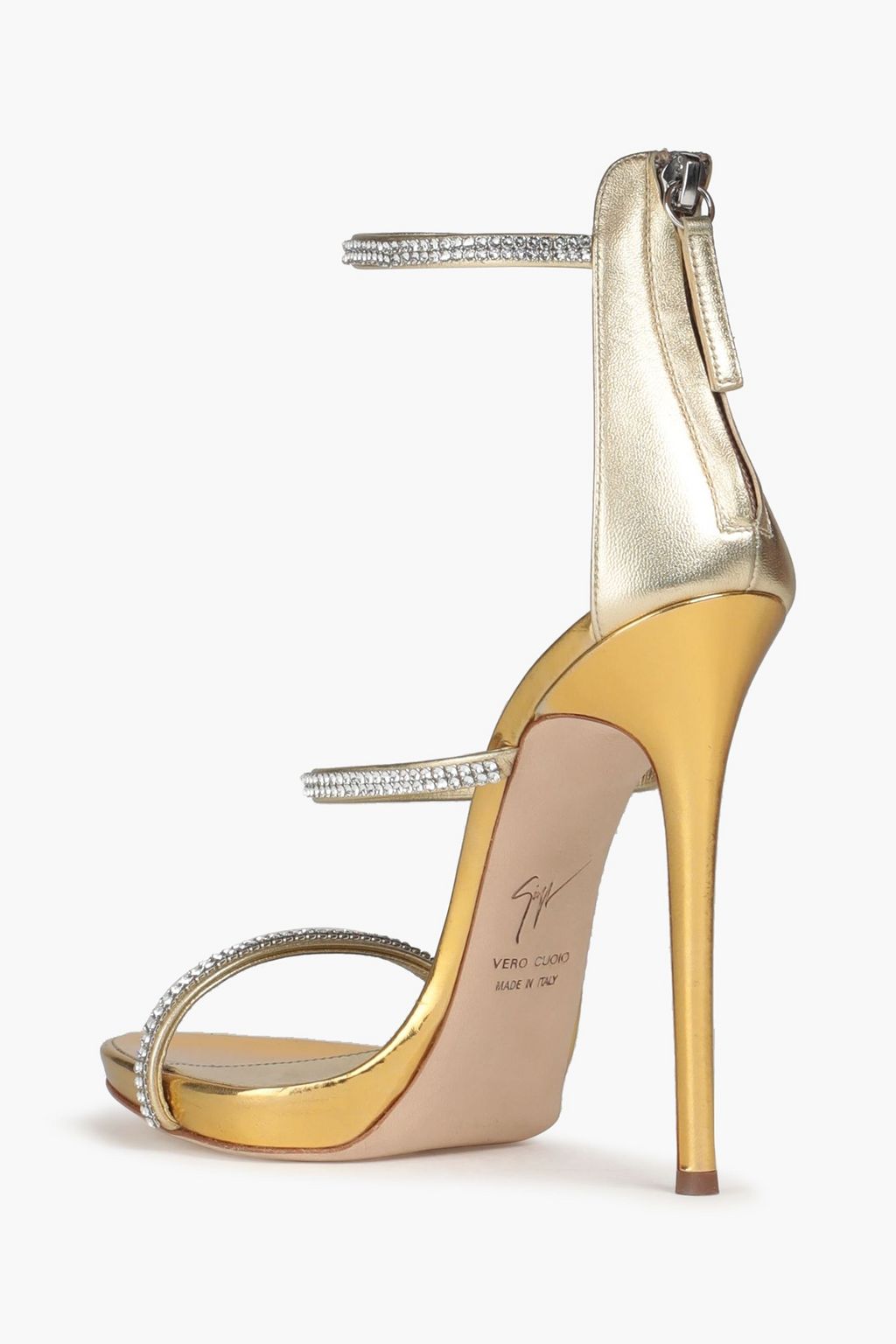 GIUSEPPE ZANOTTI Crystal-embellished metallic leather sandals