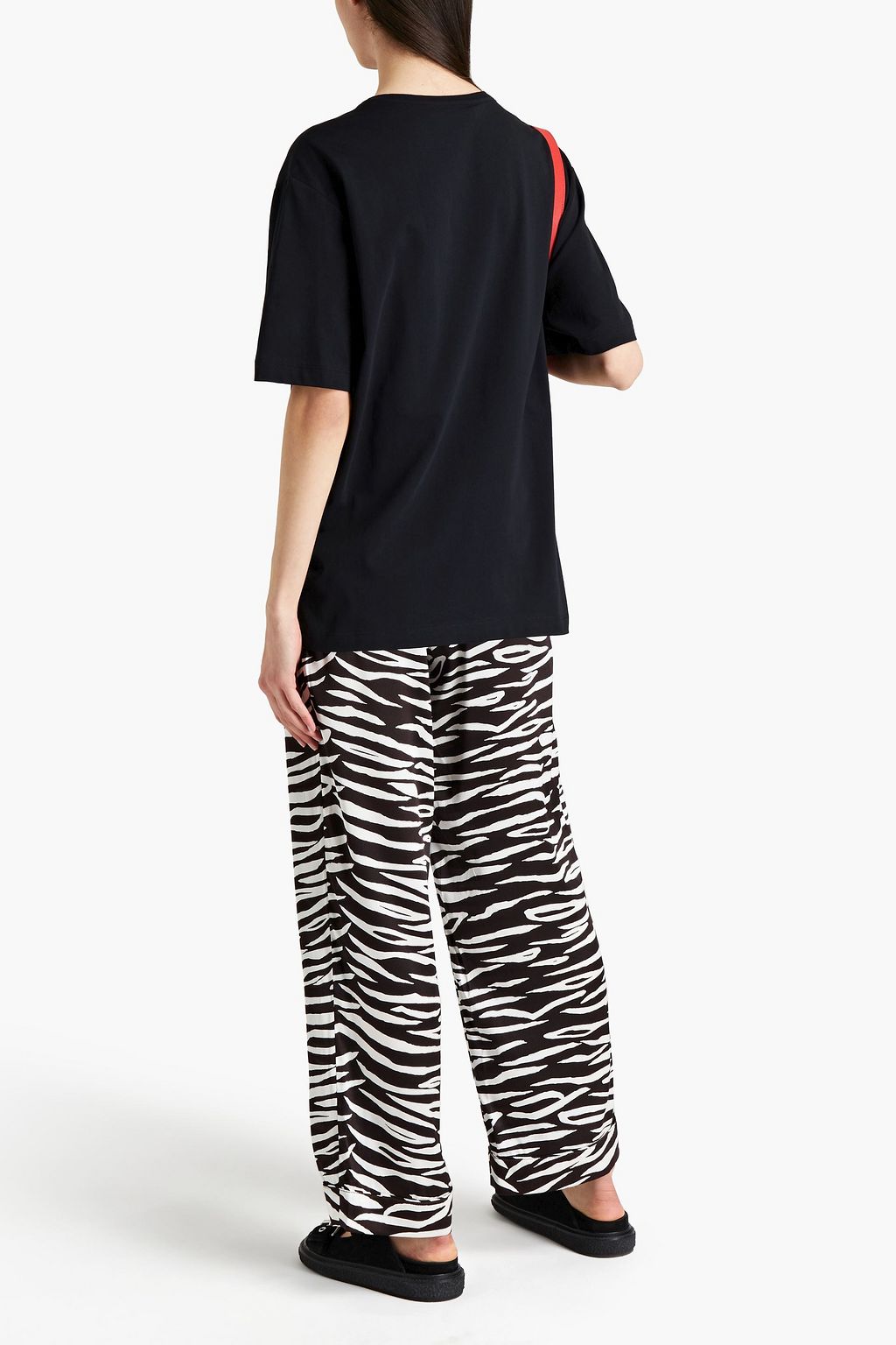 LOVE MOSCHINO Oversized tulle-appliquéd printed cotton-jersey T-shirt