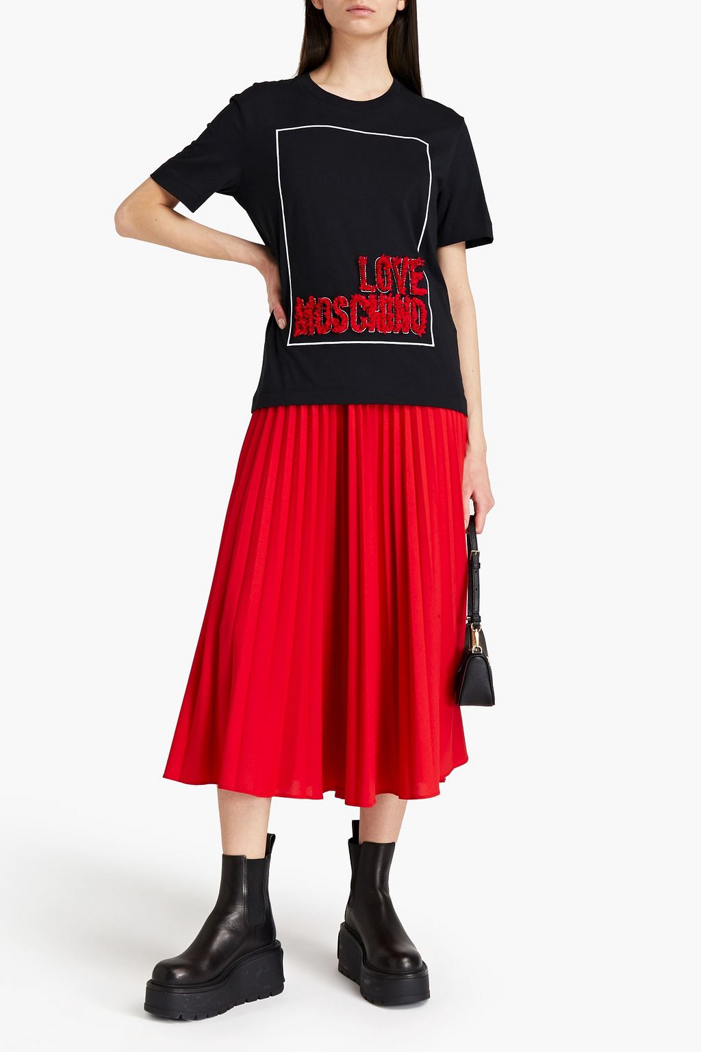 LOVE MOSCHINO Tulle-trimmed printed cotton-jersey T-shirt