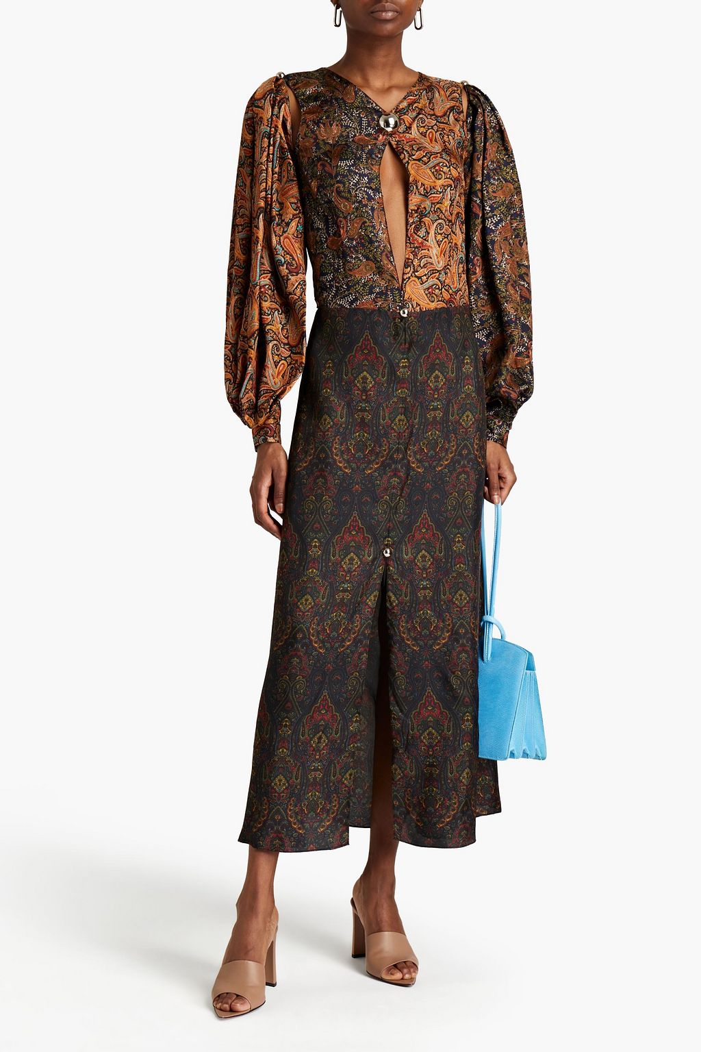 CHRISTOPHER KANE Cutout paisley-print satin-twill midi dress