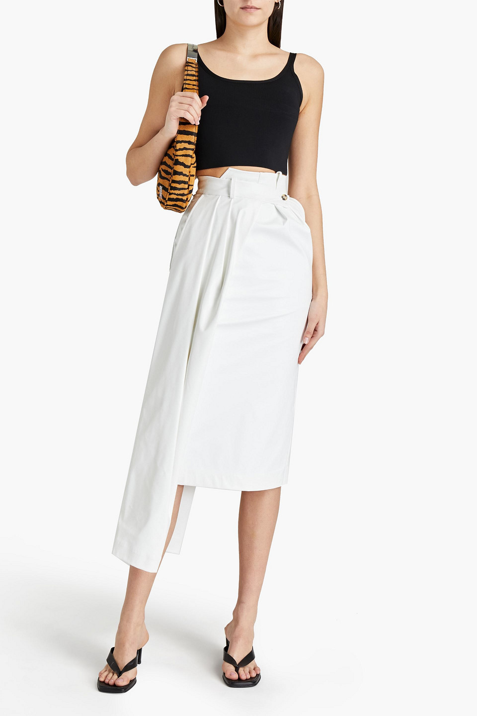 A.w.a.k.e. Asymmetric Pleated Linen And Cotton-blend Midi Pencil Skirt In White