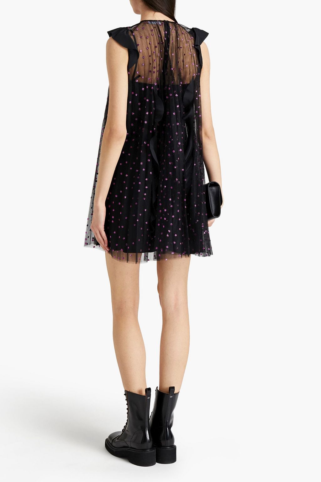 REDVALENTINO Pleated glittered tulle mini dress