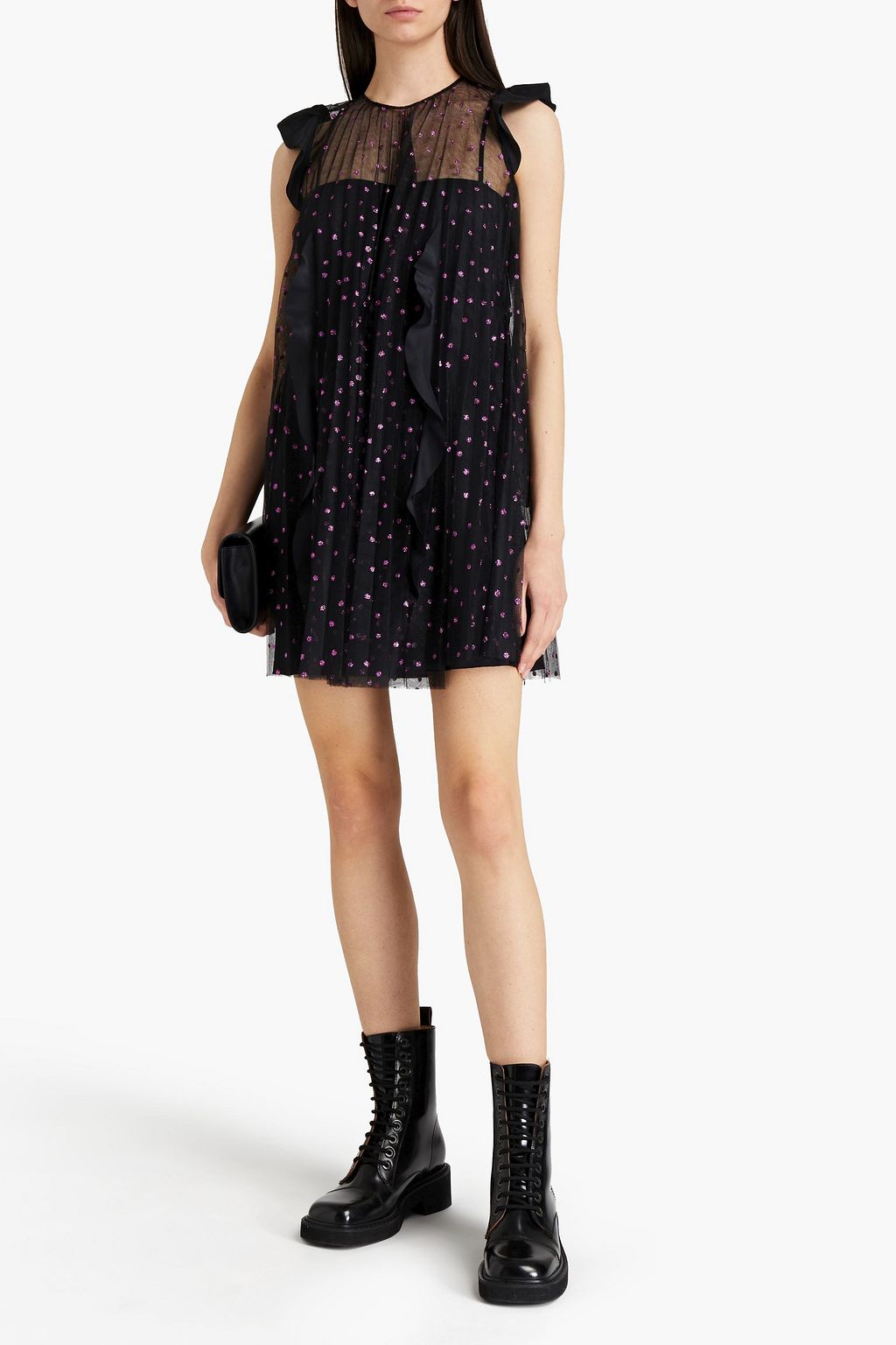 REDVALENTINO Pleated glittered tulle mini dress