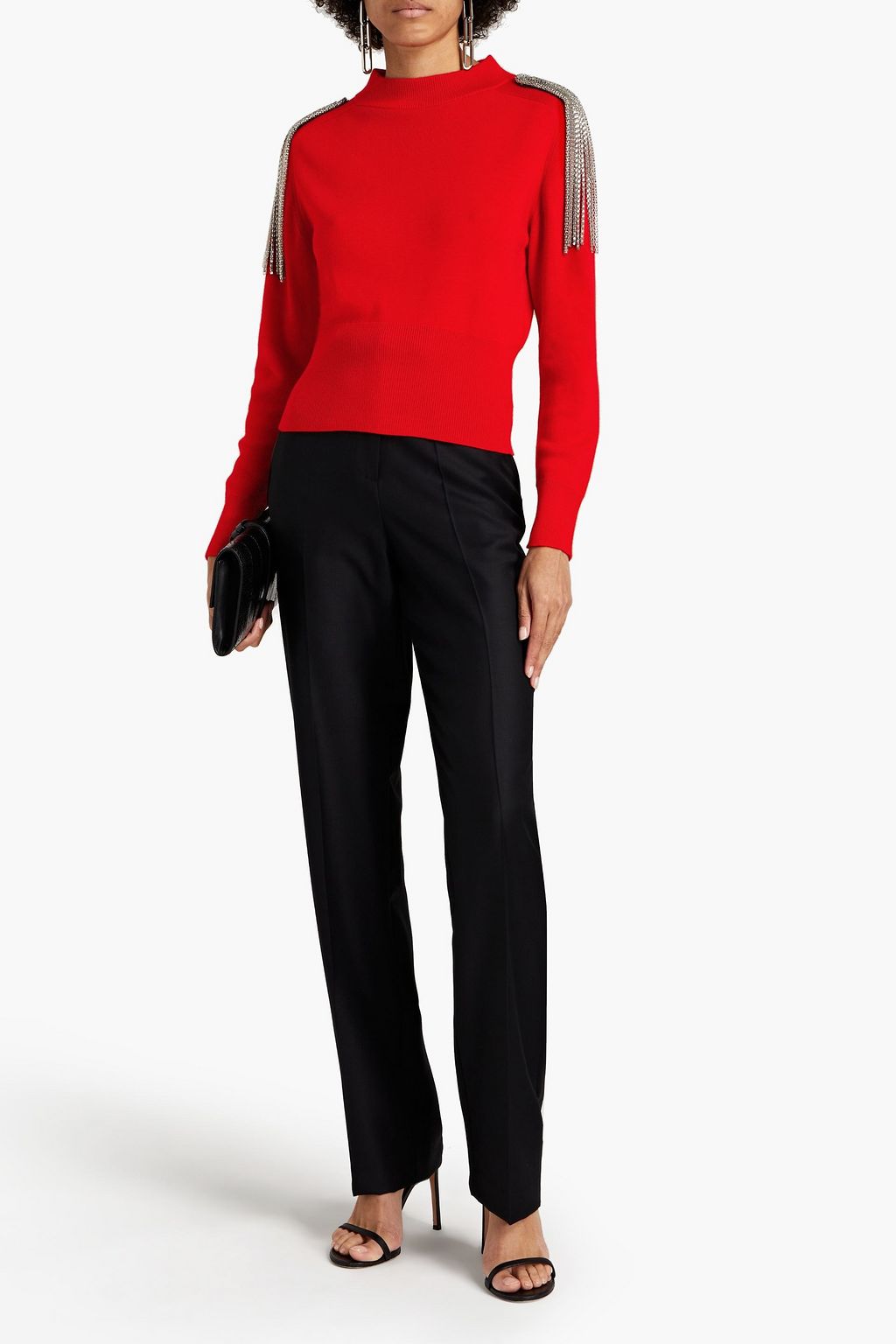 Red Embellished wool sweater 