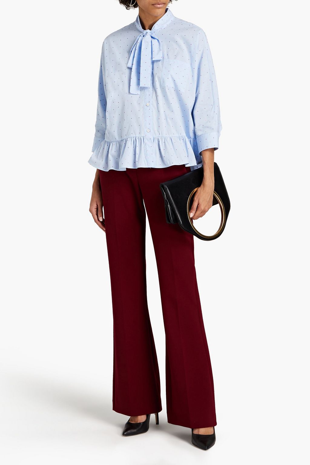 REDVALENTINO Pussy-bow cotton-blend fil coupé blouse