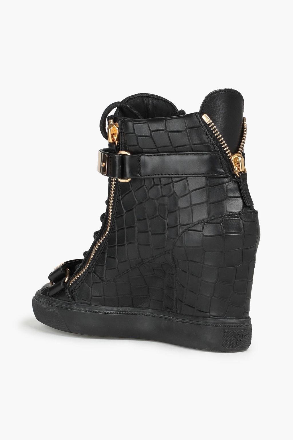 GIUSEPPE ZANOTTI Croc-effect leather wedge high-top sneakers