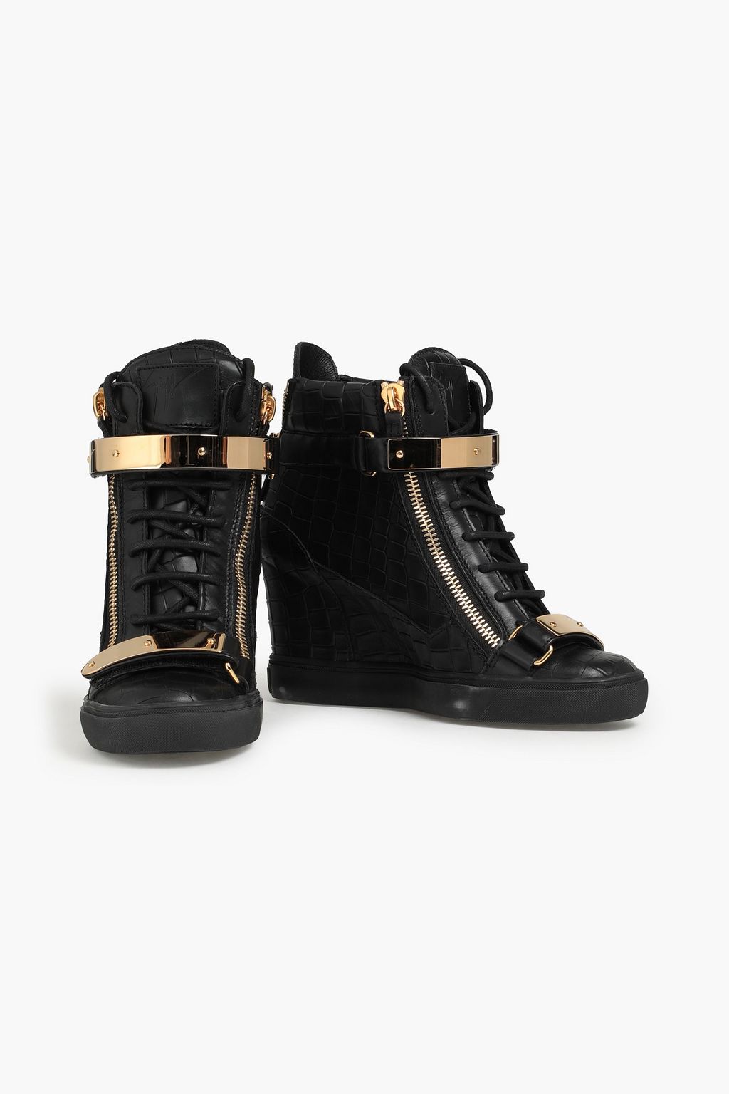 GIUSEPPE ZANOTTI Croc-effect leather wedge high-top sneakers