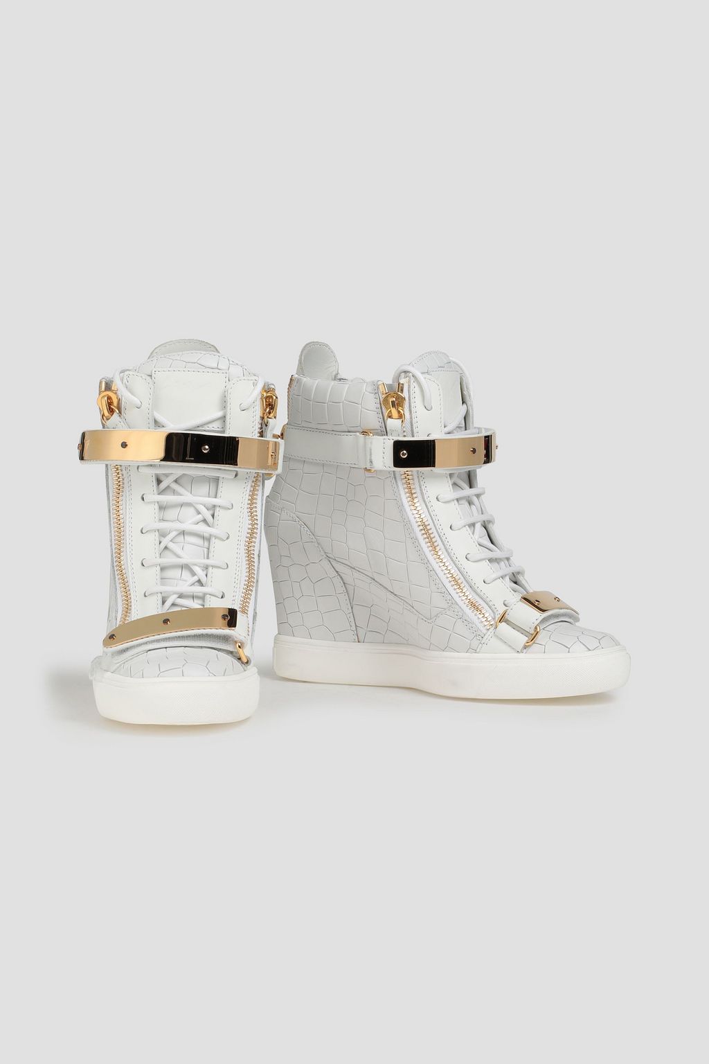 GIUSEPPE ZANOTTI Croc-effect leather wedge high-top sneakers