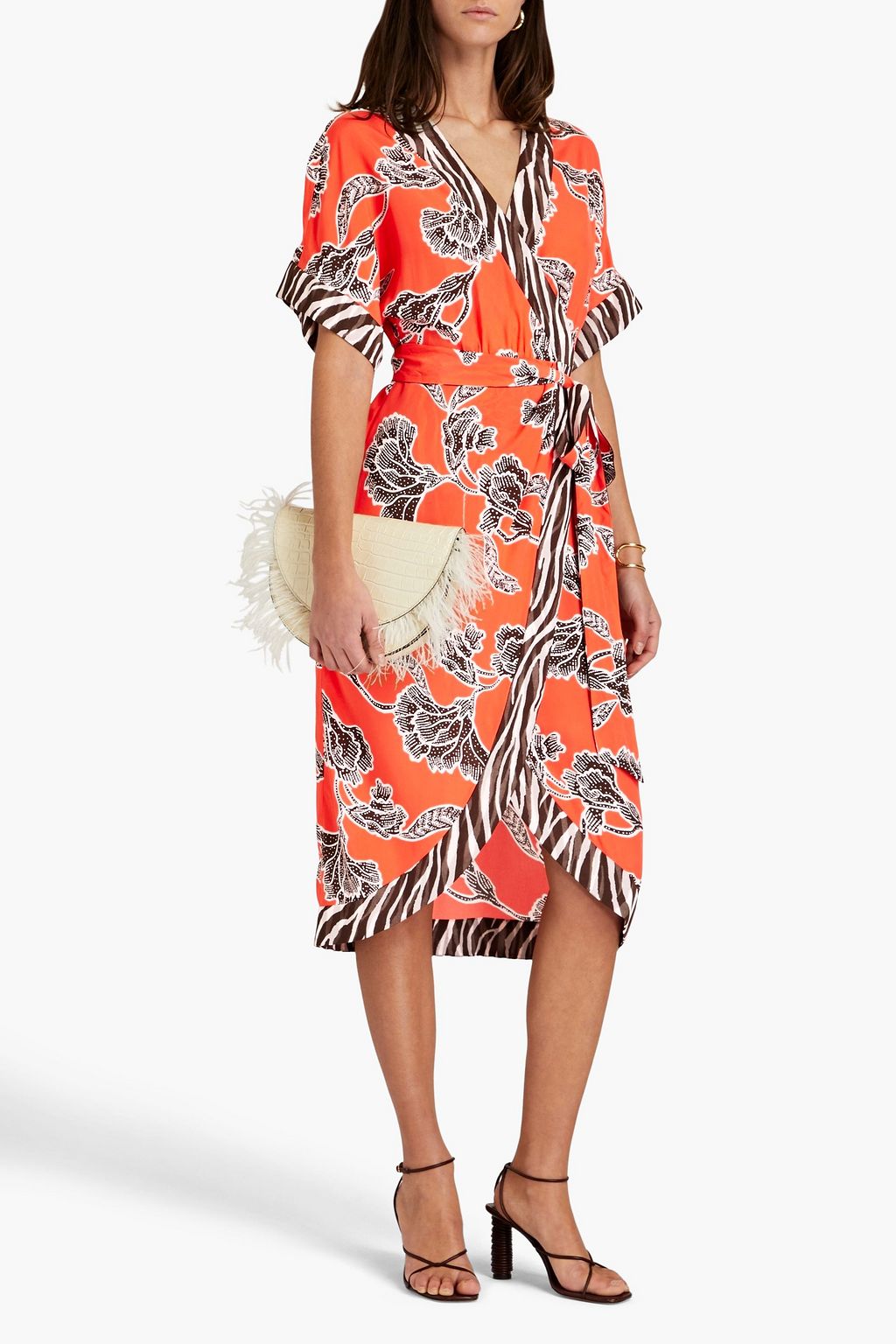 DIANE VON FURSTENBERG فستان متوسط الطول ’إيكو’ من قماش كريب دي شين بتصميم ملتف مزين بطبعات على شكل زهور