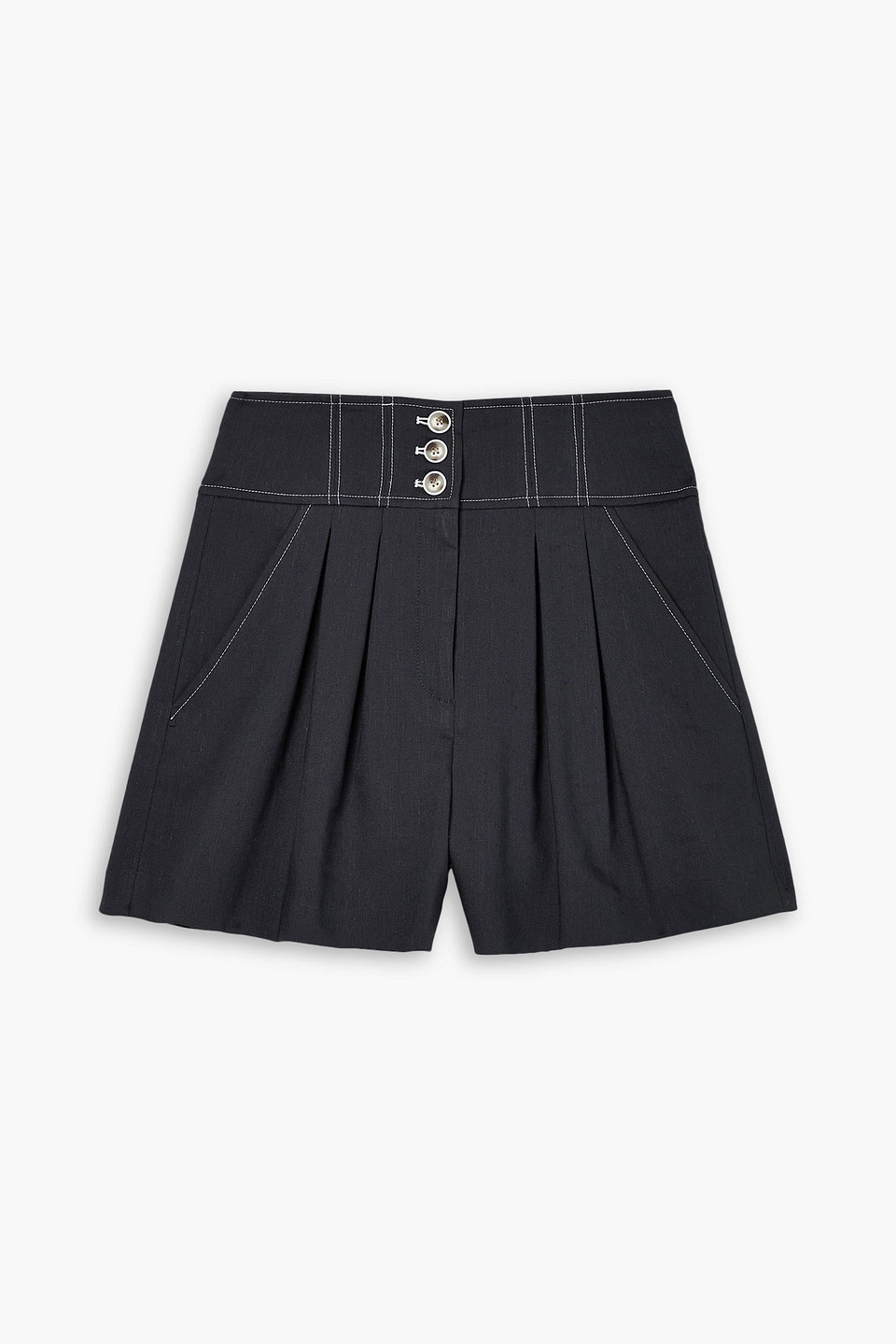 Shop Veronica Beard Alicia Pleated Linen-blend Shorts In Midnight Blue