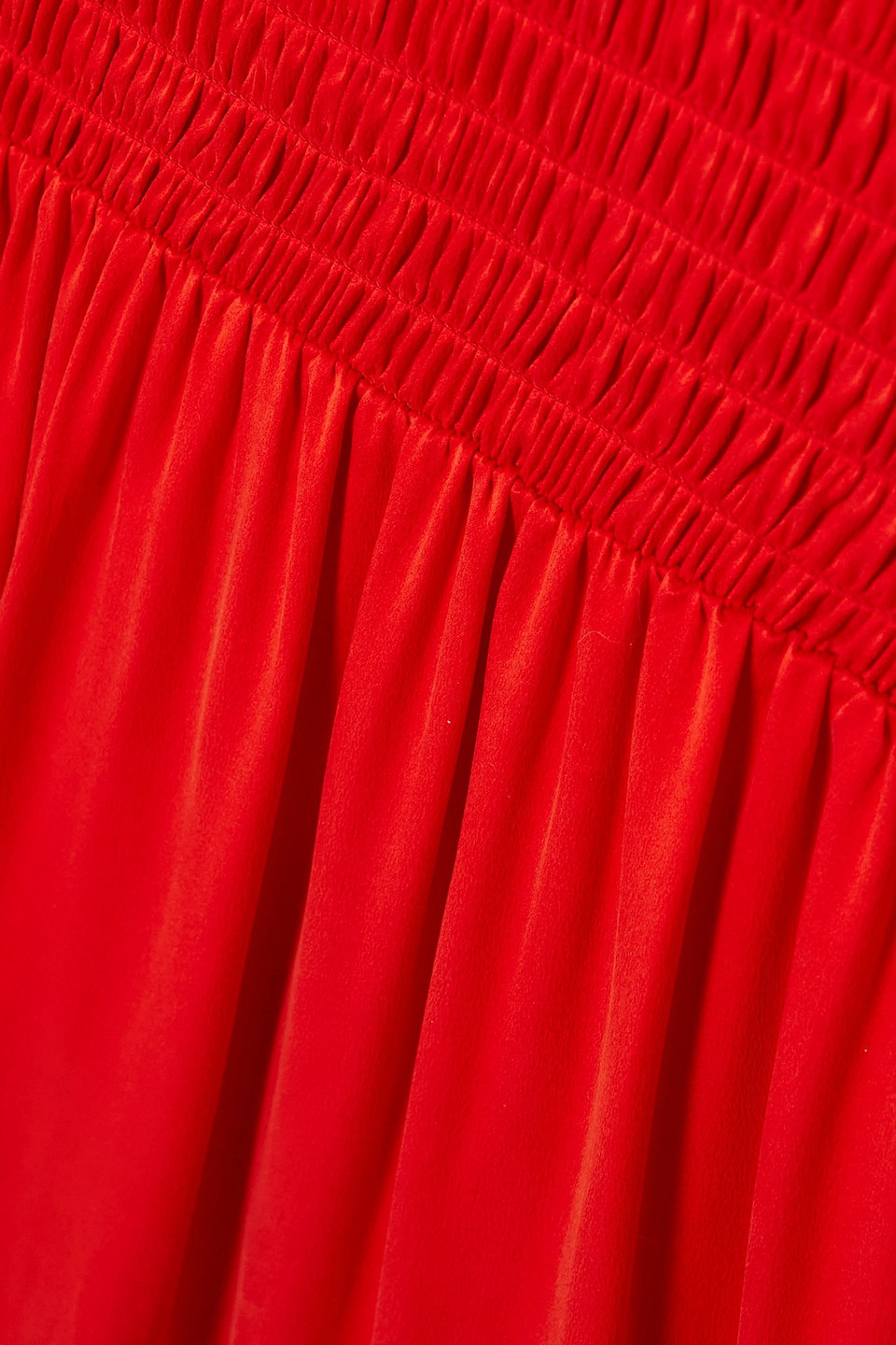 Tove Mahany Twist Front Smocked Waist A-line Midi Dress In Tomato Red