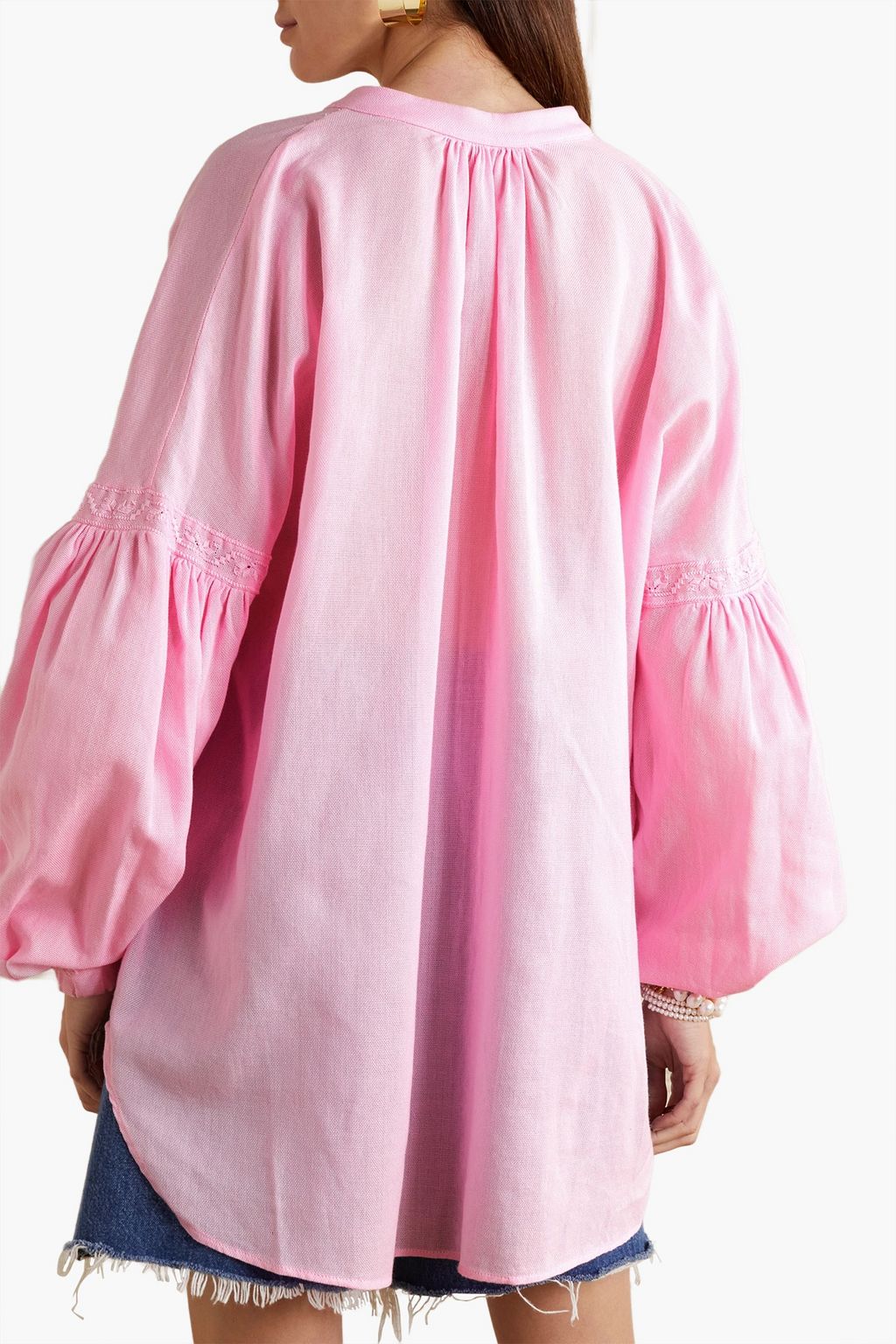 RUE MARISCAL Oversized embroidered cotton blouse