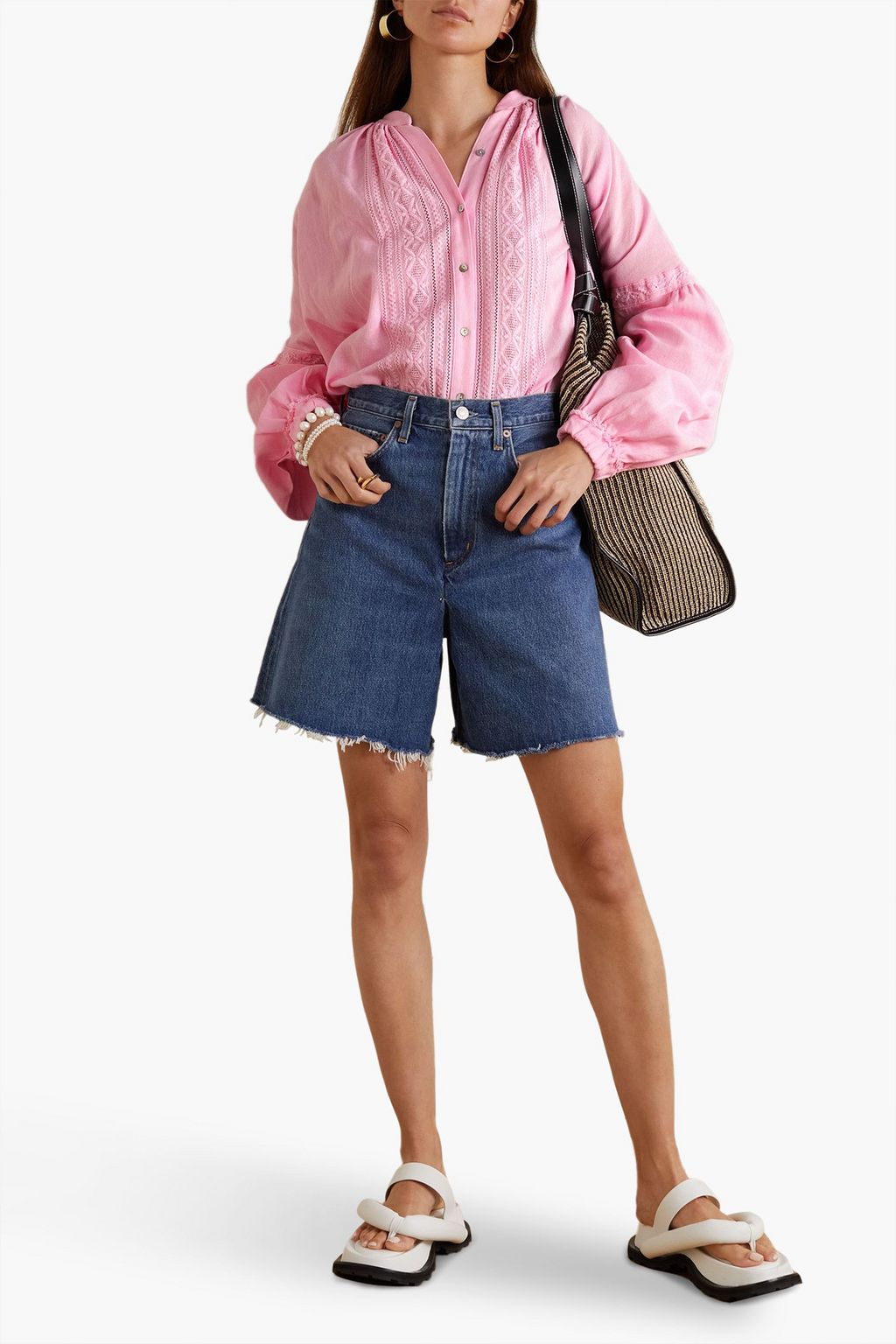 RUE MARISCAL Oversized embroidered cotton blouse