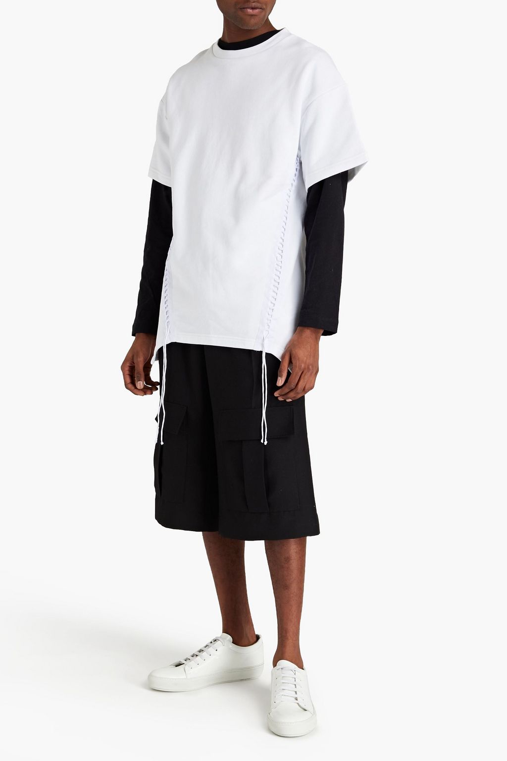 HELMUT LANG Lace-up French cotton-terry T-shirt