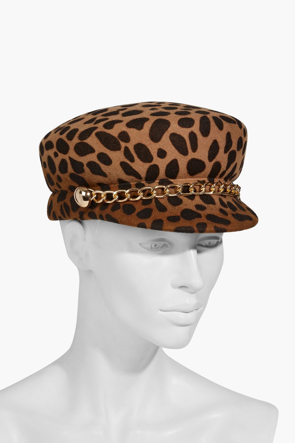EUGENIA KIM Sabrina chain-embellished leopard-print felt cap