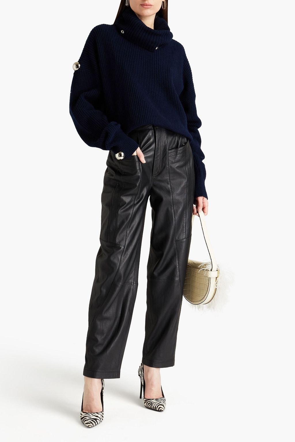 CHRISTOPHER KANE Oversized studded ribbed wool turtleneck sweater